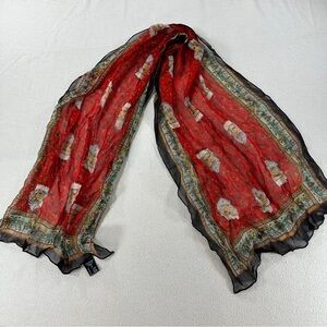 Vintage ATG All That Glitters Elegant Red/Black Santa Claus Women's Scarf 57”L